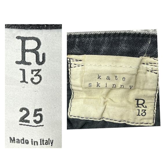 R13 Kate Skinny Jeans Women's 25" Orion Black Paint Splatter Distressed Goth Emo - Picture 3 of 15